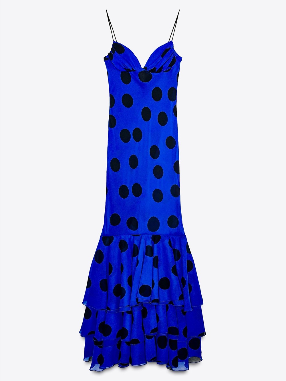 Zara Blue Dress with Black Polka Dots and Ruffle Hem